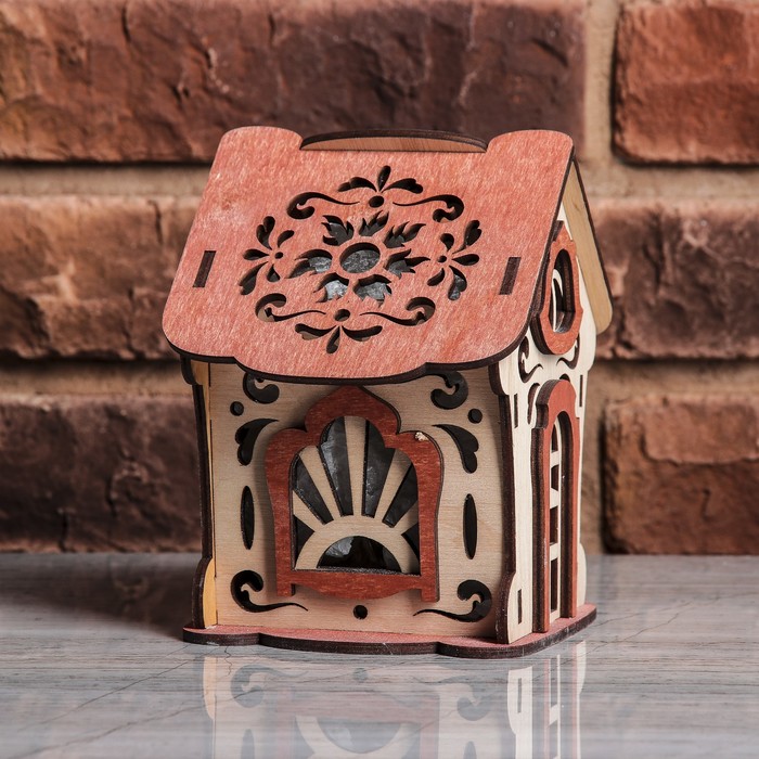 Соляной светильник "Домик из дерева с кристаллами", деревянный декор, 13 х 11 х 15 см