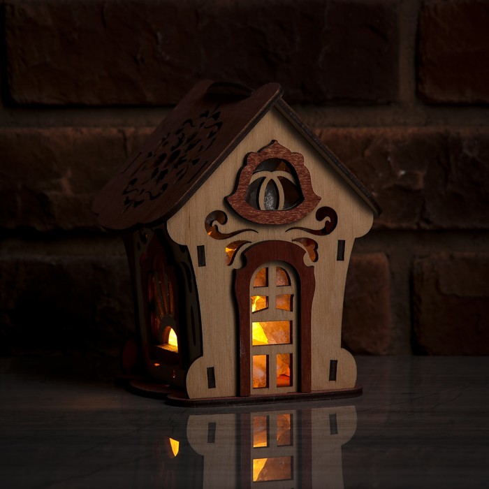 Соляной светильник "Домик из дерева с кристаллами", деревянный декор, 13 х 11 х 15 см