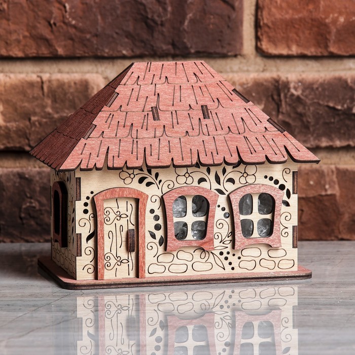 Соляной светильник "Домик из дерева с кристаллами", деревянный декор, 12 х 18 х 14 см