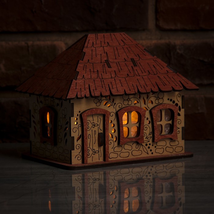Соляной светильник "Домик из дерева с кристаллами", деревянный декор, 12 х 18 х 14 см