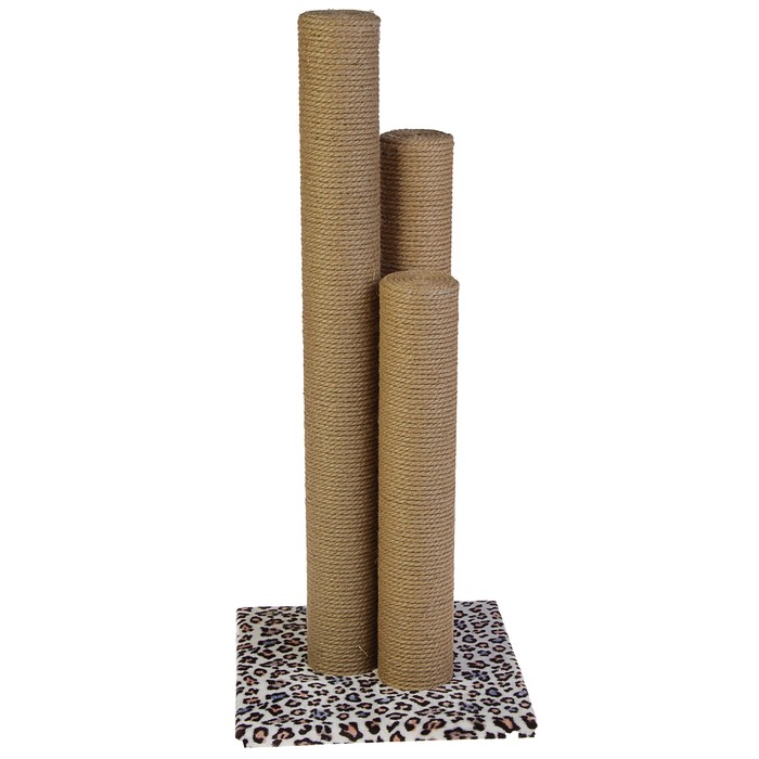 Когтеточка "Тройной" с высоким и толстым столбиком, джут, 35 х 35 х 82 см микс цветов