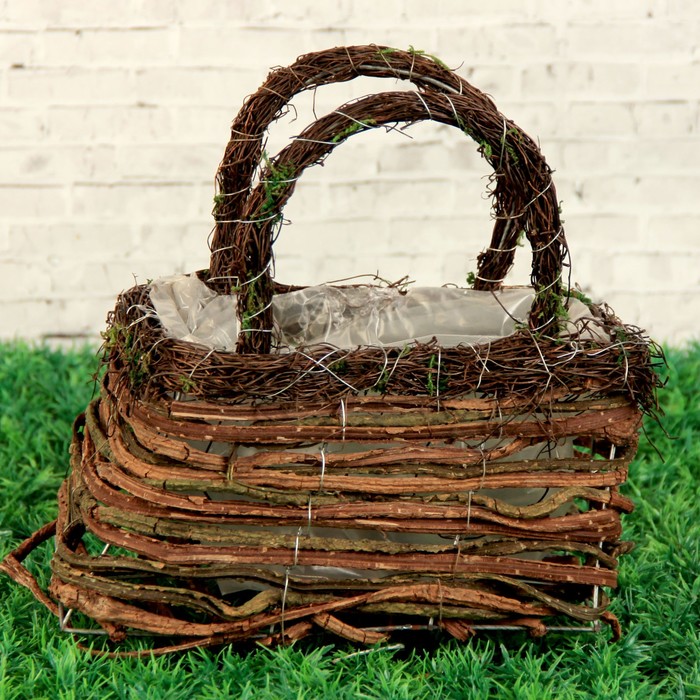 Корзина плетёная, ротанг, мох, 24x15x24 см, натуральная