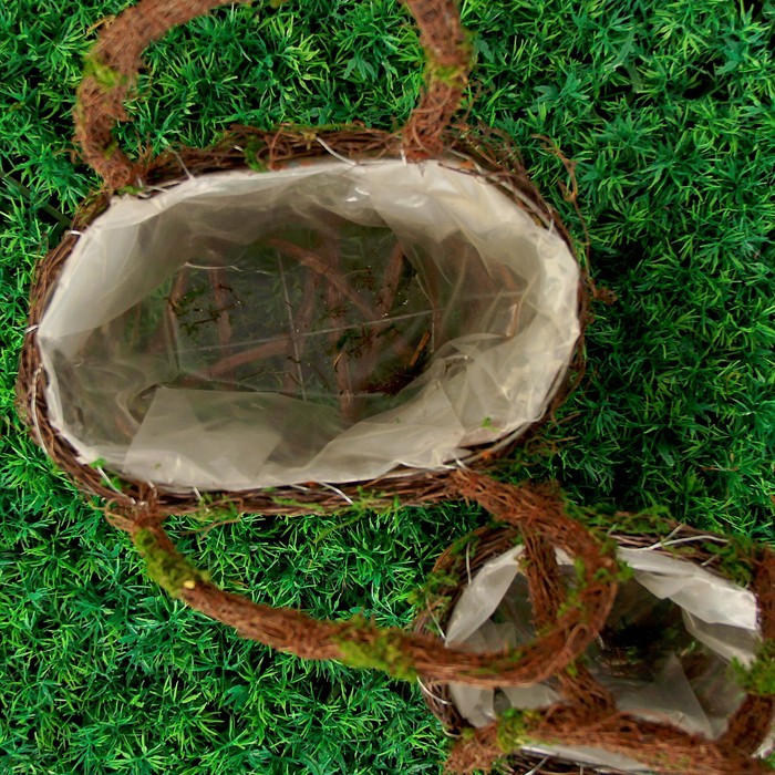 Набор корзин плетёных, ротанг, мох, 18x11,5x20,5/23x14,5x26, 2 шт, натуральный