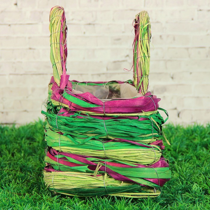 Корзина плетёная, ротанг, 24x15x24 см, зеленый, фиолетовый