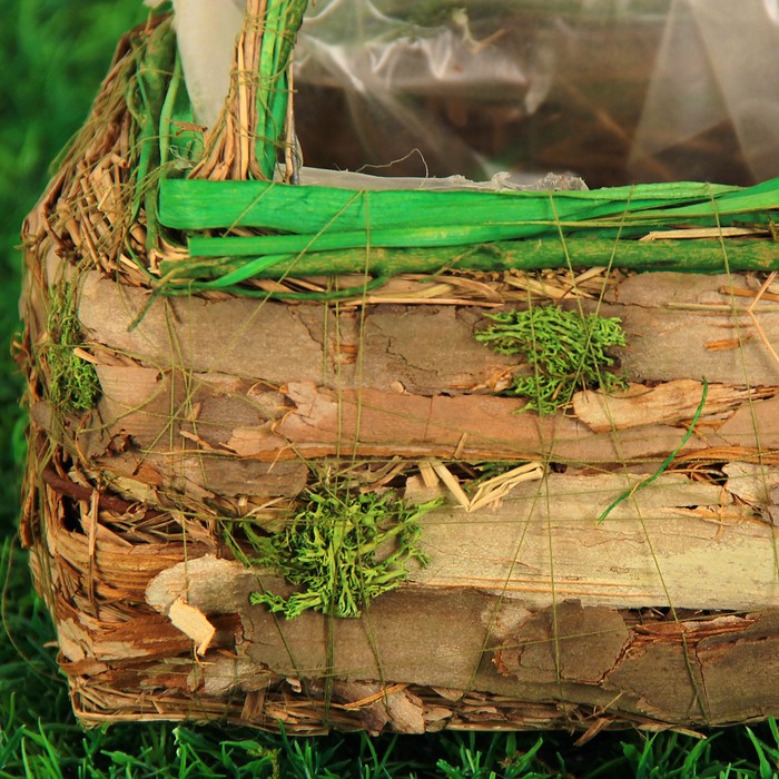 Корзина плетёная, ротанг, кора, 20x13x20 см, зеленый, натуральный