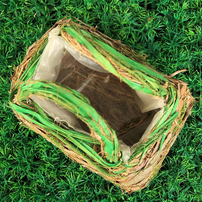 Корзина плетёная, ротанг, кора, 20x13x20 см, зеленый, натуральный