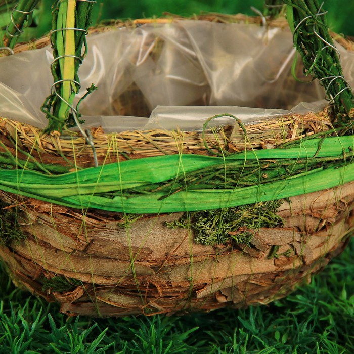 Набор корзин плетёных, ротанг, кора, 18,5x11x20/23x15,5x26, 2 шт, зеленый, натуральный