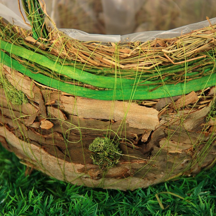 Набор корзин плетёных, ротанг, кора, 12,5x25/16,5x31/21x37, 3 шт, зеленый, натуральный