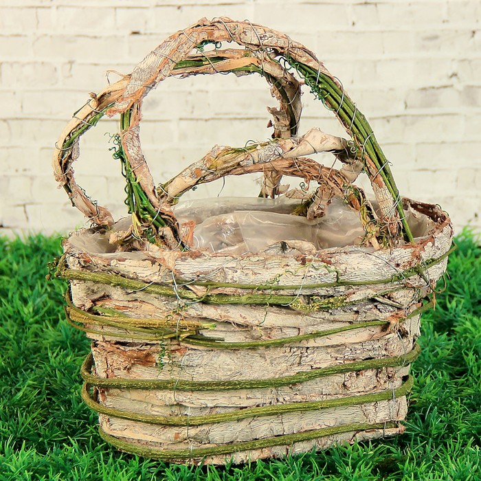 Набор корзин плетёных, ротанг, кора, 18x11x21/24x14x26, 2 шт, зеленый, выбеленный