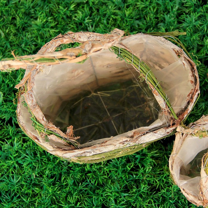 Набор корзин плетёных, ротанг, кора, 18x11x21/24x14x26, 2 шт, зеленый, выбеленный