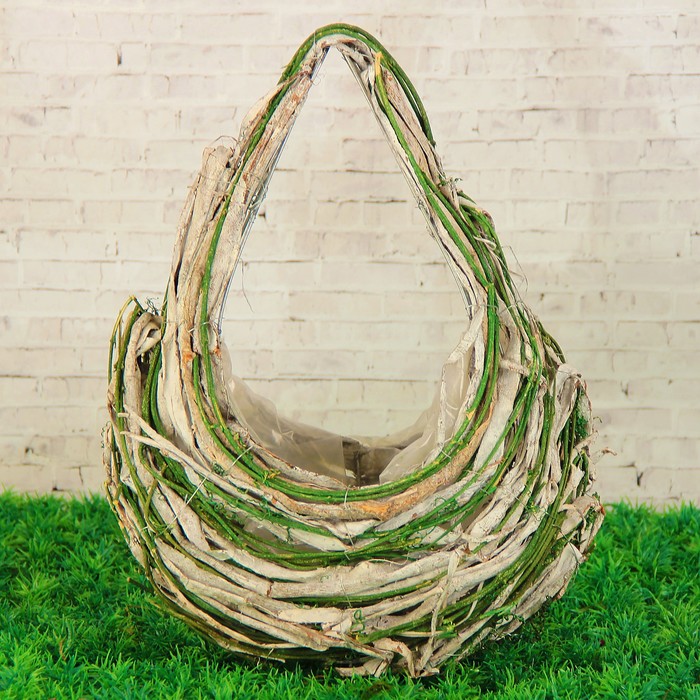 Корзина плетёная, ротанг, кора, 26x15,5x39 см, зеленый, выбеленный