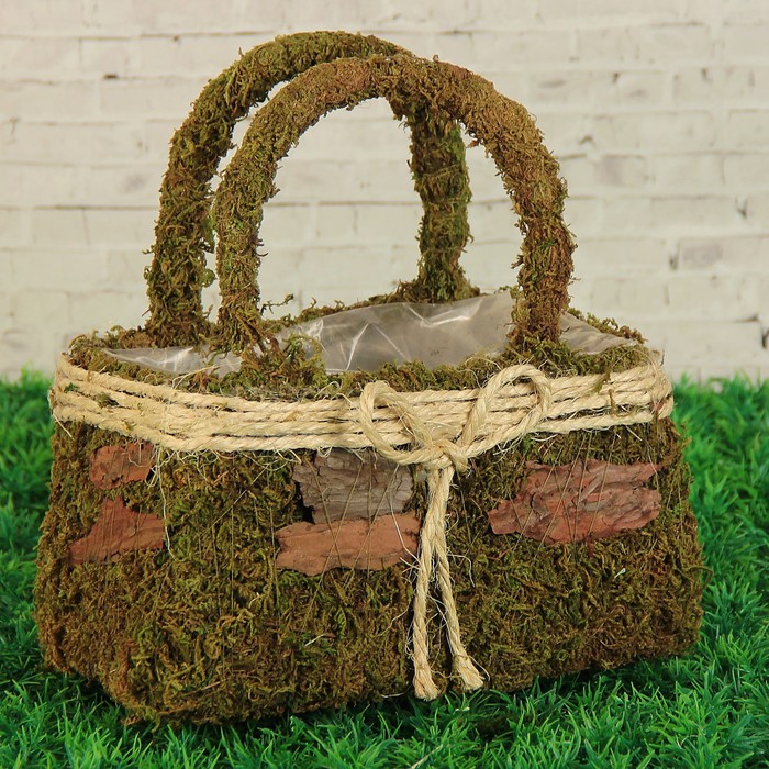 Корзина плетёная, мох, 24x15x24 см, зеленый