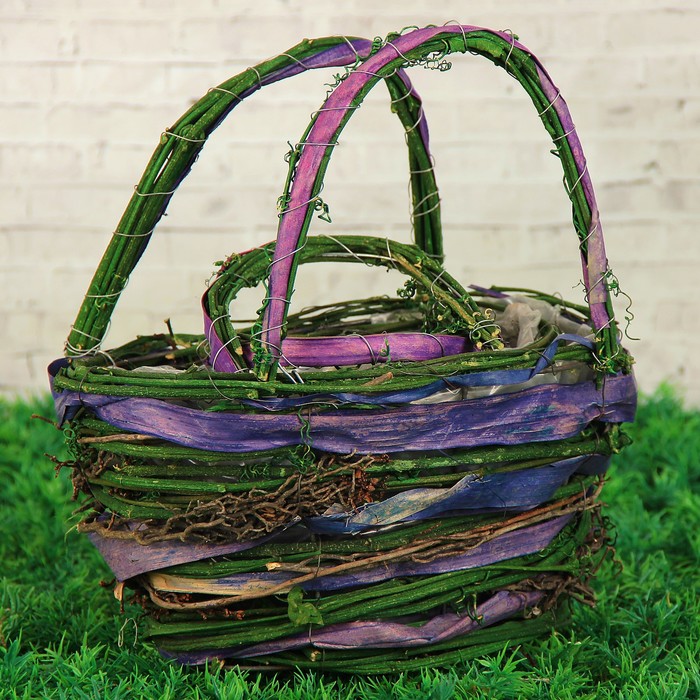 Набор корзин плетёных, ротанг, 18x12x21/23x15,5x25, 2 шт, фиолетовый