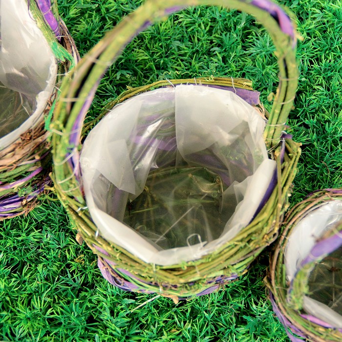 Набор корзин плетёных, ротанг, 12x12x25/16,5x16,5x31/20,5x20,5x38, 3 шт, фиолетовый