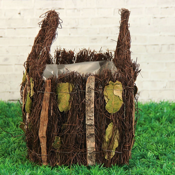 Корзина плетёная, ротанг, кора, листья, 25x17x25 см, зеленый, натуральный