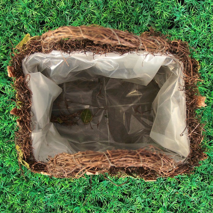 Корзина плетёная, ротанг, кора, листья, 25x17x25 см, зеленый, натуральный