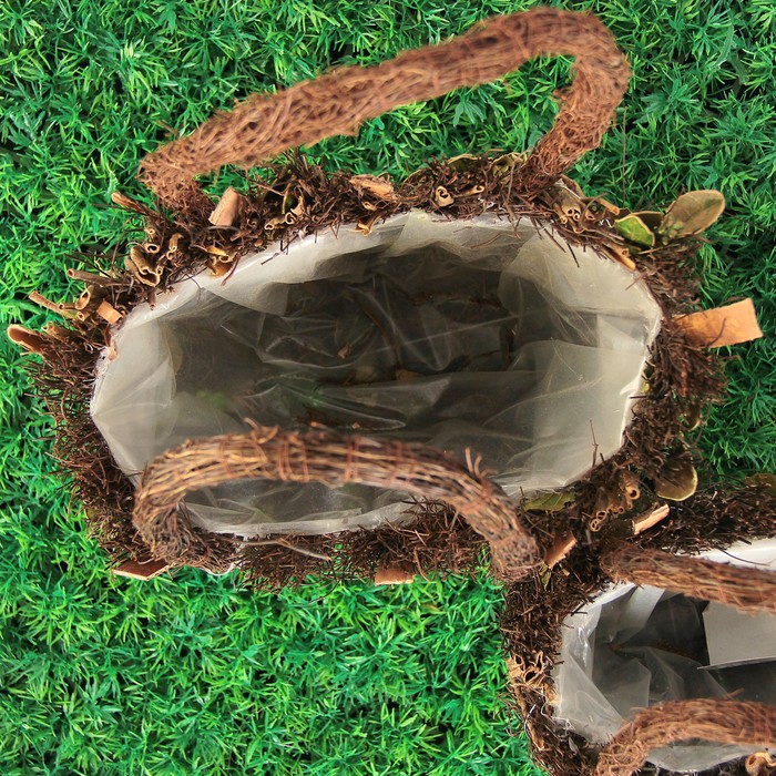 Набор корзин плетёных, ротанг, кора, листья, 19x12x23/26x16x27 см, 2 шт, зеленый, натуральны 35149