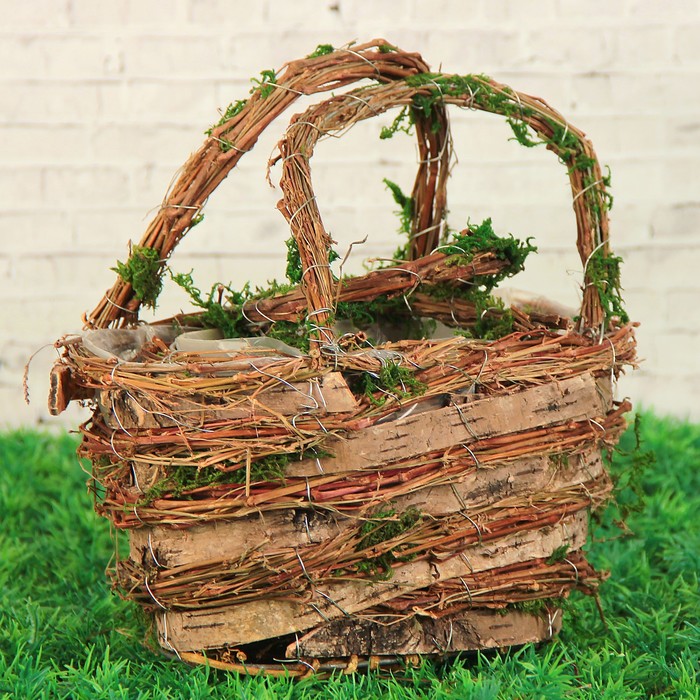 Набор корзин плетёных, ротанг, кора, мох, 17,5x11x21,5/23x14x26, 2 шт, натуральный