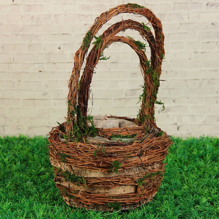 Набор корзин плетёных, ротанг, кора, мох, 12x12x25/16x16x31/20x20x37, 3 шт, натуральный