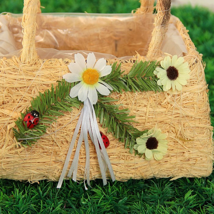 Корзина плетёная, кукуруза, 24x15x24 см, натуральный