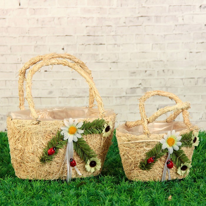 Набор корзин плетёных, кукуруза, 17x10,5x20/22,5x14x25, 2 шт, натуральный