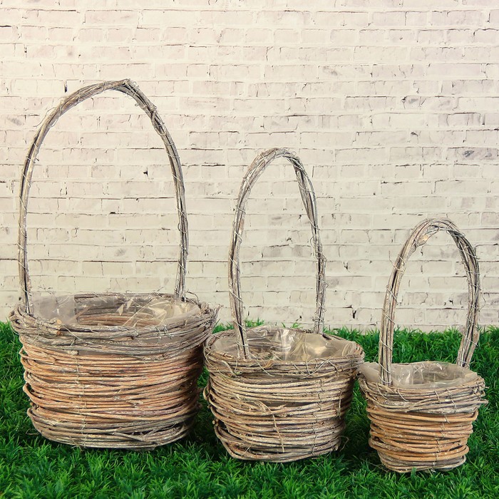 Набор корзин плетёных, ротанг, 12x12x25/16x16x31/20x20x37, 3 шт, выбеленный