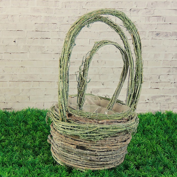 Набор корзин плетёных, ротанг, 12,5x25/16,5x31/20,5x37, 3 шт, зеленый, выбеленный