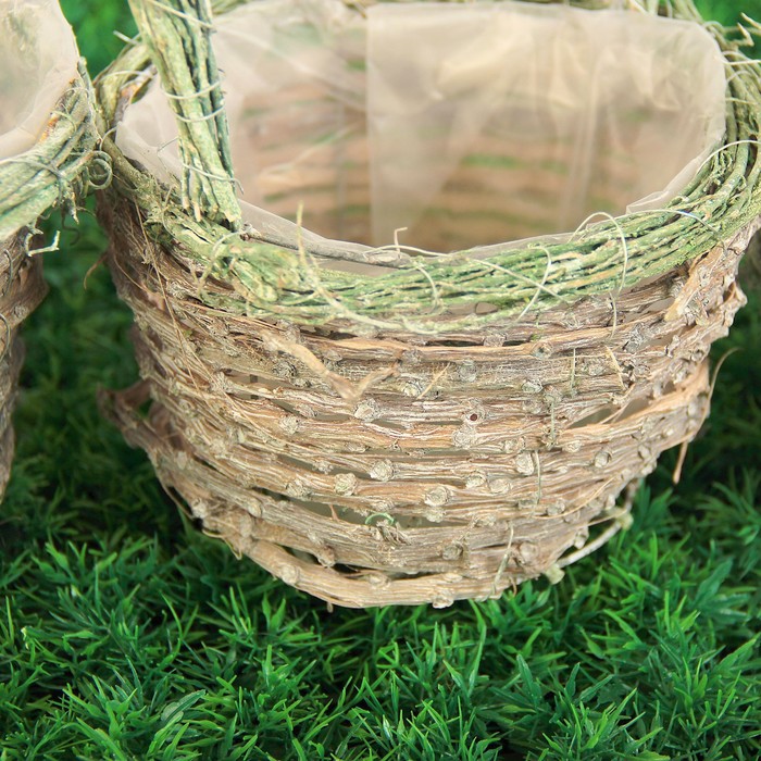 Набор корзин плетёных, ротанг, 12,5x25/16,5x31/20,5x37, 3 шт, зеленый, выбеленный