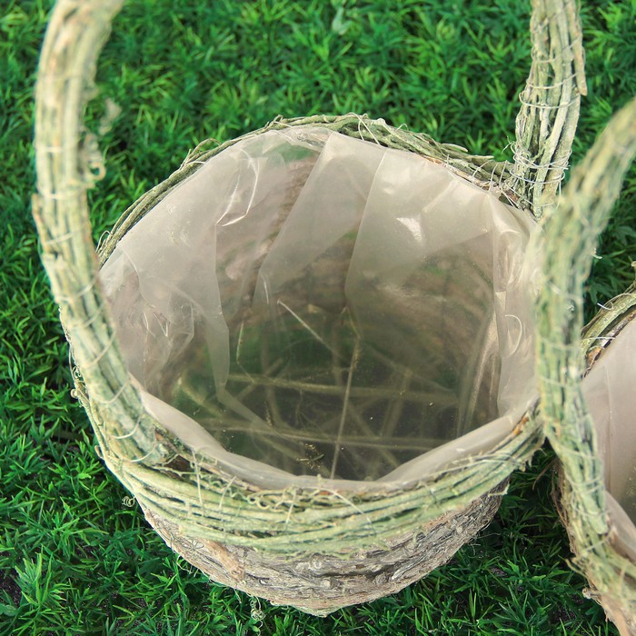 Набор корзин плетёных, ротанг, 12,5x25/16,5x31/20,5x37, 3 шт, зеленый, выбеленный