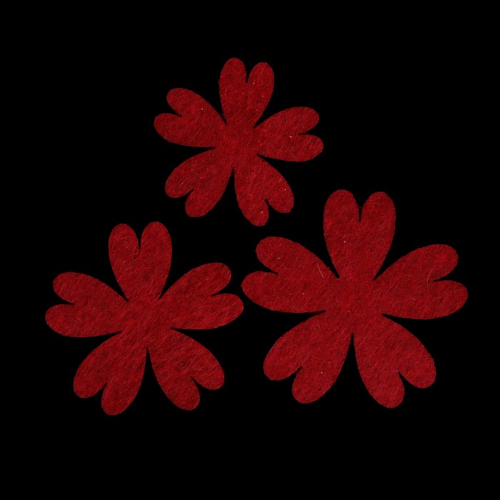Набор декоративных элементов из фетра на клеевой основе (3 шт) "Цветы №1" бордовый