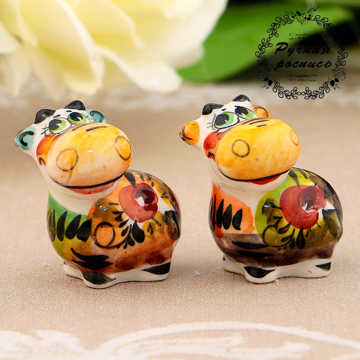 Сувенир «Корова», 3 см, цвет, гжель