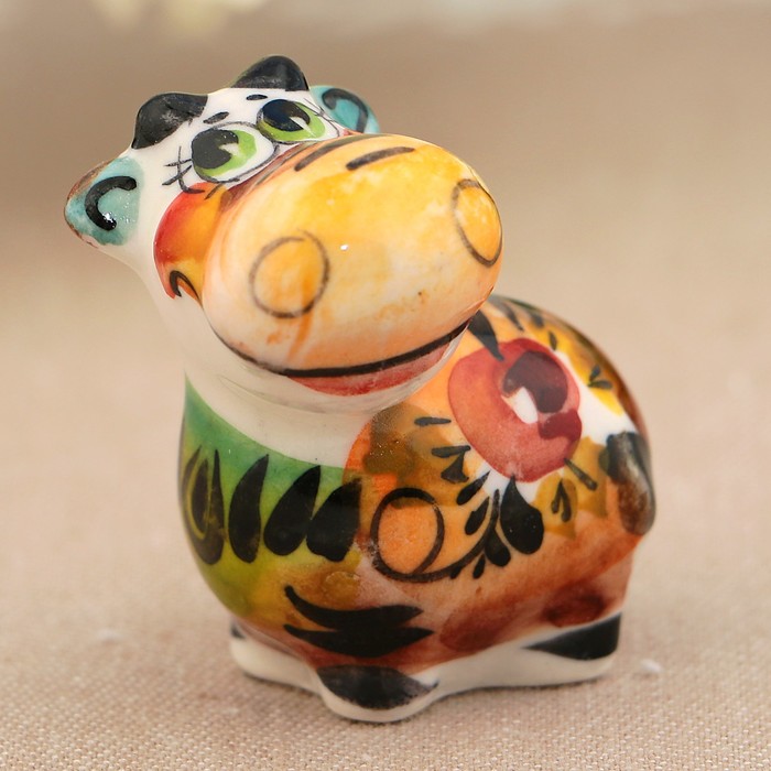 Сувенир «Корова», 3 см, цвет, гжель