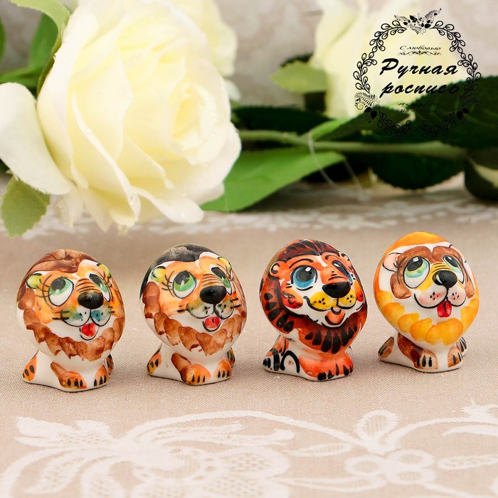 Сувенир «Лев», 3 см, цвет, гжель