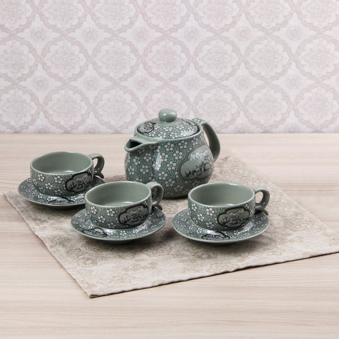 Набор чайный 7 предметов "Поляна цветов" чайник, кружка 6,5см блюдце 9 см УЦЕНКА