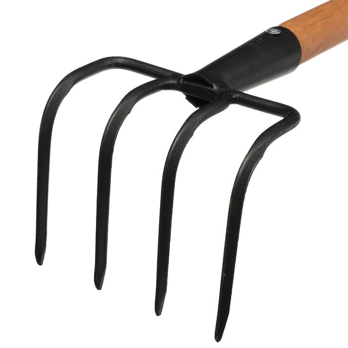 Вилы подборочные, 4-рогие, широкие, деревянный черенок, «Премиум»