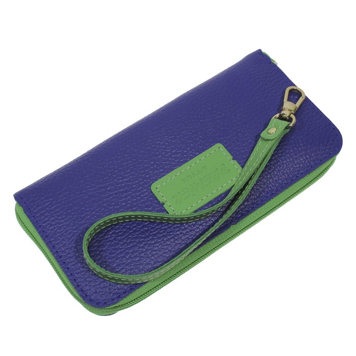 Кошелёк женский на молнии, 2 отдела для купюр, для кредитных карт, цвет синий