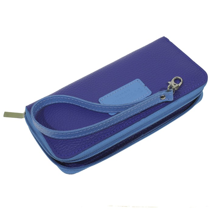Кошелёк женский на молнии, 2 отдела для купюр, для кредитных карт, цвет синий