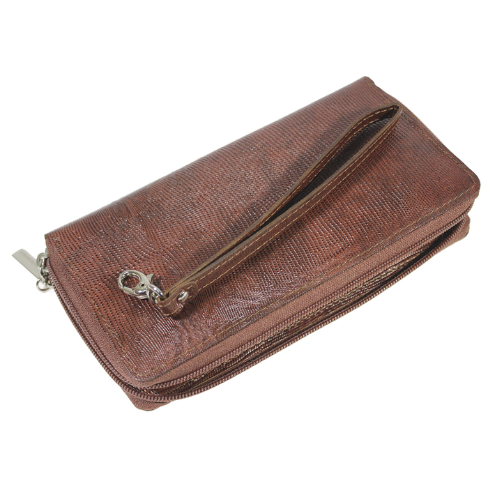 Кошелёк женский на молнии, 2 отдела для купюр, для кредитных карт, для монет,цвет коричневый