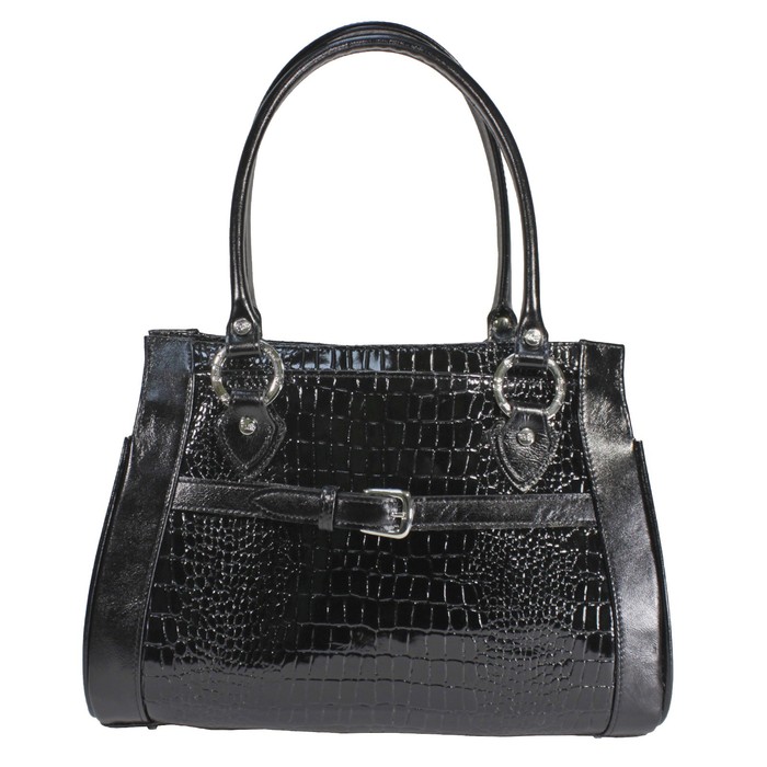 Сумка женская на молнии, с ремнём, натуральная кожа, цвет чёрный