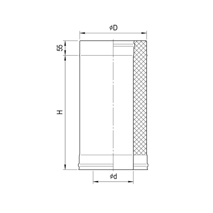 Дымоход Феррум утепленный нержавеющий (430/0,8мм)/оцинкованный ф115/200, L=0,5м, по воде, , шт 354