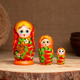 Матрёшка «Земляничка», оранжевое платье, 3 кукольная, 10-12 см