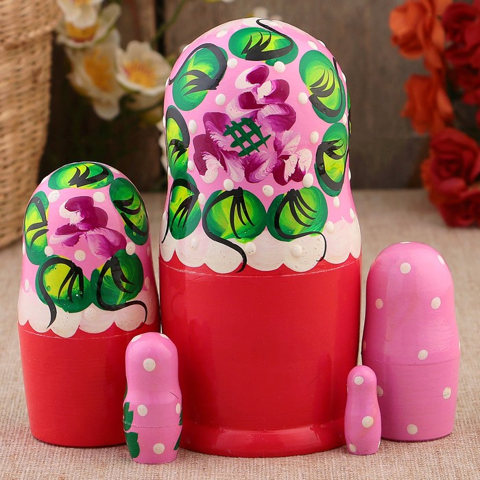 Матрёшка «Фиалки», розовое платье, 5 кукольная, 15 см