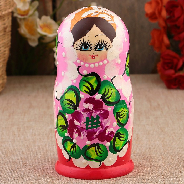 Матрёшка «Фиалки», розовое платье, 5 кукольная, 15 см