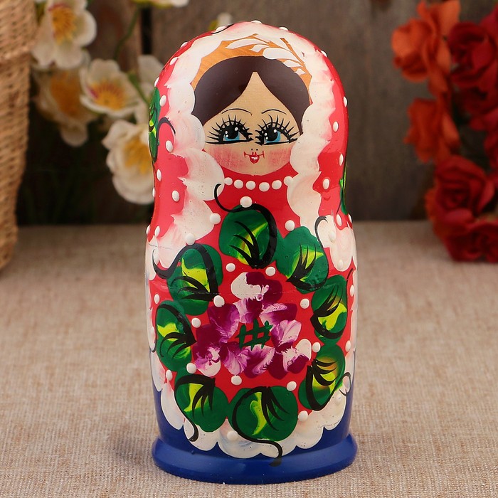 Матрёшка «Фиалки», красное платье, 5 кукольная, 15 см