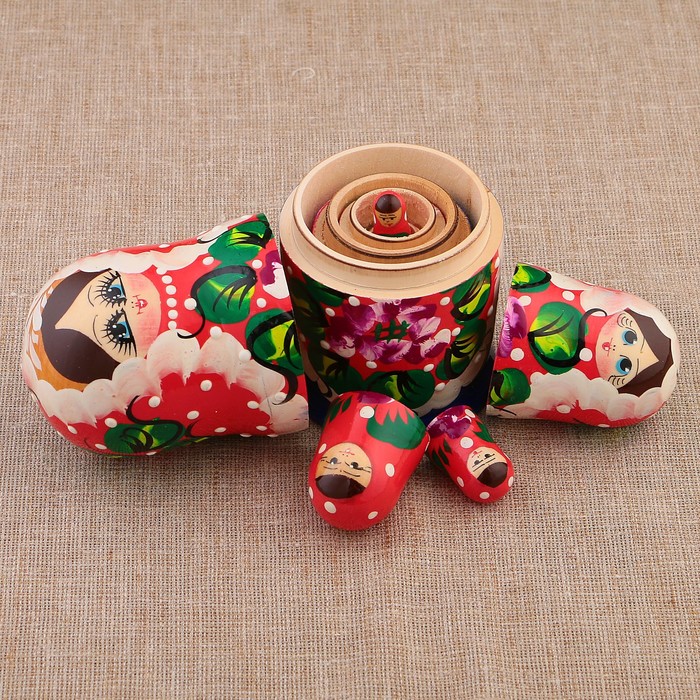 Матрёшка «Фиалки», красное платье, 5 кукольная, 15 см