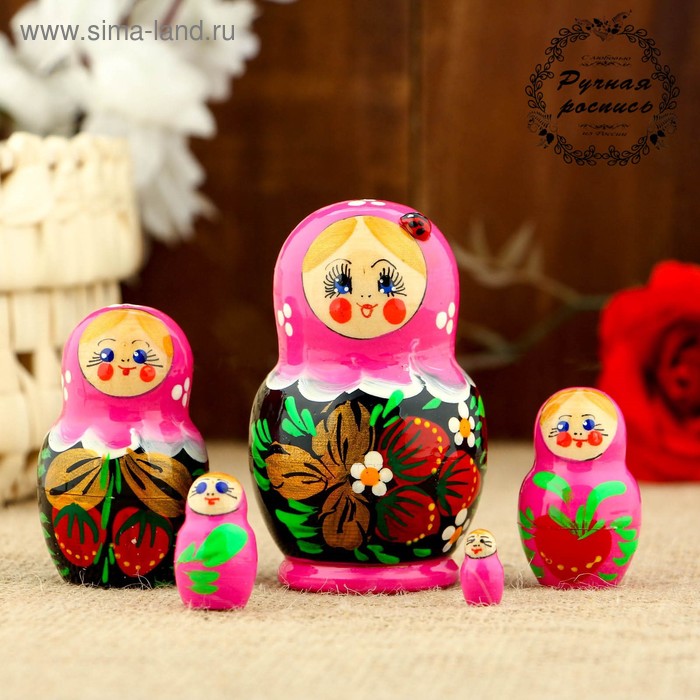 

Матрёшка «Божья коровка», розовое платье, 5 кукольная, 10 см