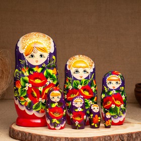 Матрёшка «Маки», фиолетовый платок, 7 кукольная, 22 см Ош