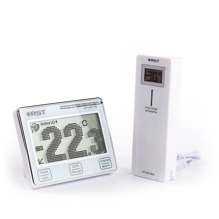 Термометр RST 02788, цифровой, радио-датчик, точечно-матричный дисплей, белый
