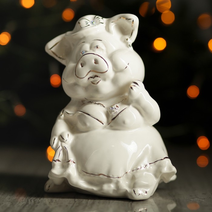 Копилка "Свинка-барышня", белая, глянец