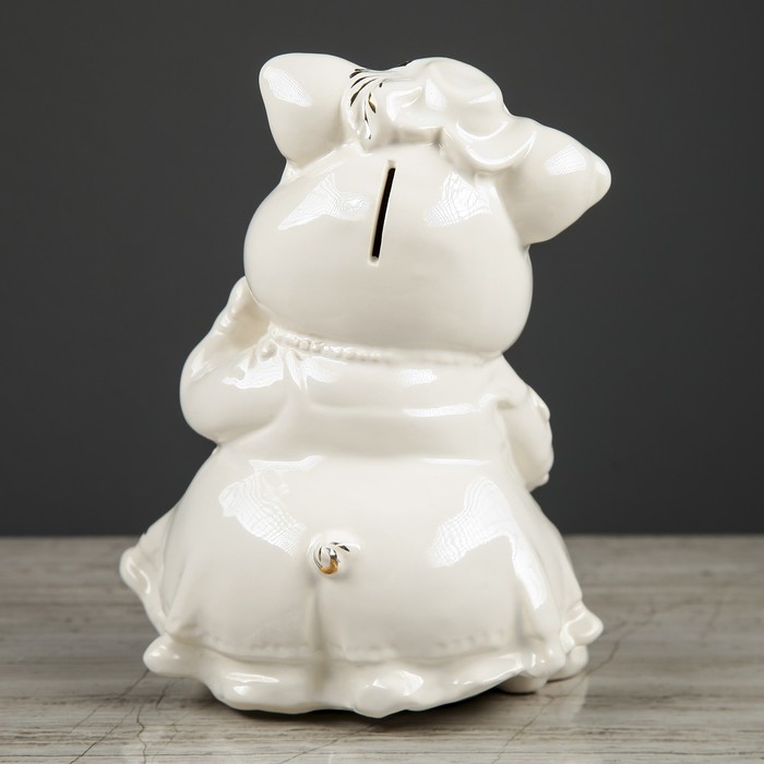 Копилка "Свинка-барышня", белая, глянец